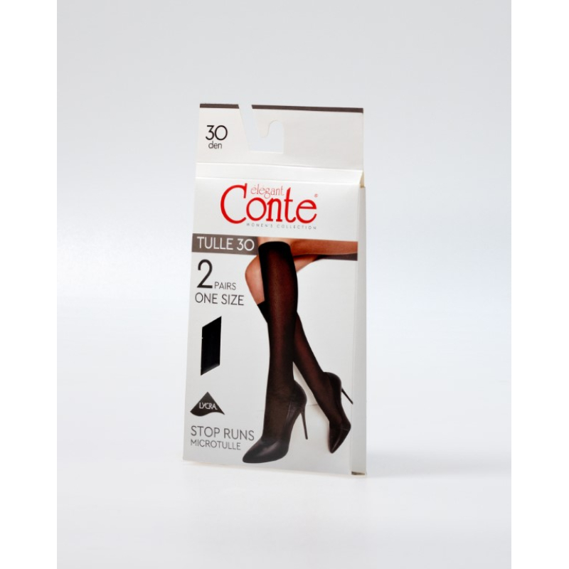 Tulle 30 panty kniekous met fijne netstructuur (2-pak)